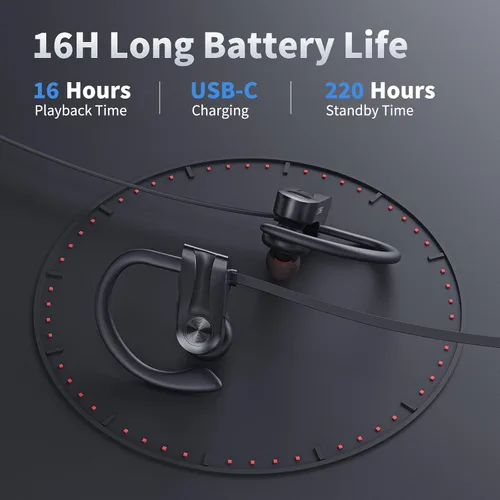 Vista 5 de JOYWISE Auriculares Bluetooth, auriculares inalámbricos Bluetooth 5.3 con 16 horas de reproducción, auriculares estéreo con graves IPX7 impermeables