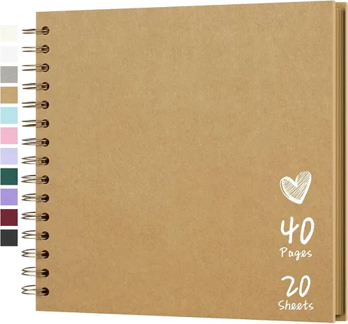 Vista 48 de Álbum de recortes de 7 x 7 pulgadas, álbum de recortes DIY de tapa dura de papel kraft, álbumes de fotos, 40 páginas, perfecto para fotos de 4 x 6