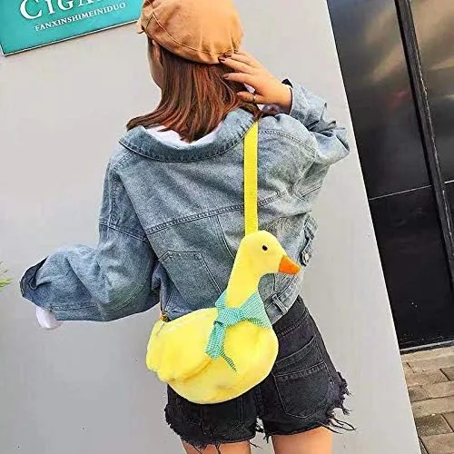 Vista 2 de Lindo bolso de felpa con forma de animal esponjoso bolso bandolera bandolera para mujeres, niños y niñas, Amarillo