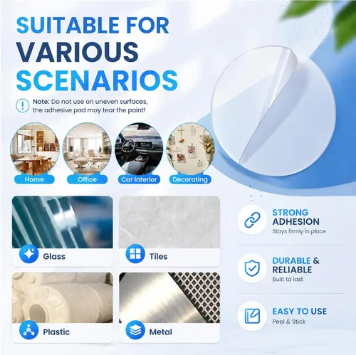 Vista 6 de ZOMPAGO 10 PIEZAS Cinta Adhesiva de Montaje Circular de Doble Cara Resistente - Impermeable, Fuerte Adherencia, Transparente, Alta Resistencia