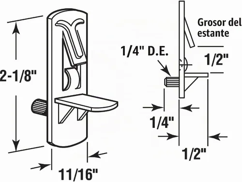 Vista 2 de Prime-Line R 7316 taquetes de estante de bloqueo de 1/4 pulgada, plástico, transparente, 6 unidades (paquete de 1)
