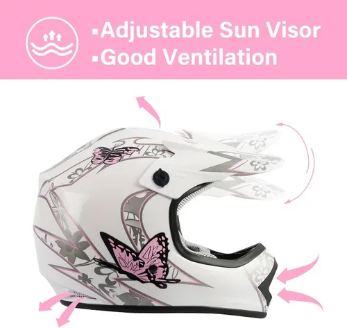 Vista 6 de TCT-MT - Casco juvenil/adulto + gafas + guantes DOT azul/rosa para niños, casco para ATV, casco para moto cross y campo traviesa en tallas S a XL