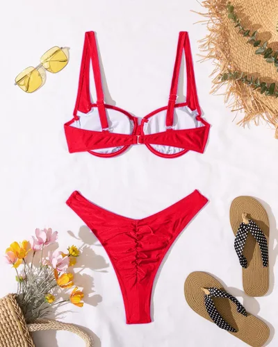 Vista 7 de Conjunto de bikini de corte alto para mujer, con aros y push up, traje de baño de dos piezas triangular, parte inferior de tanga atrevida