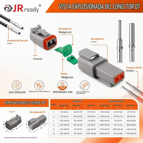 Vista 5 de JRready DW5009-01 - Kit de herramienta de crimpado de conectores Deutsch, conectores DT 2 3 4 6 8 12 impermeables con crimpador con trinquete 22-12