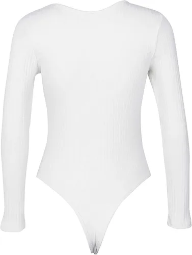 Vista 3 de PALINDA Body de manga larga con cuello en V profundo para mujer, de punto acanalado, elástico