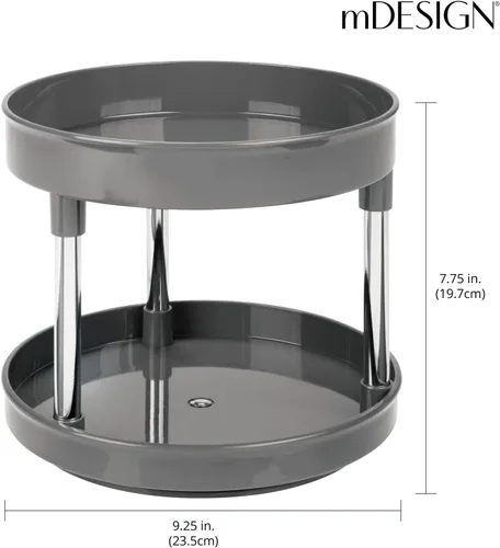 Vista 3 de mDesign Lazy Susan - Mesa giratoria de 2 niveles, contenedor de almacenamiento de alimentos para armarios, despensa, nevera, encimeras, organizador