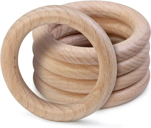 Vista 14 de FoDau770 5 anillos de madera de haya natural, anillos de madera maciza sin terminar, círculos de madera resistente, círculos de macramé