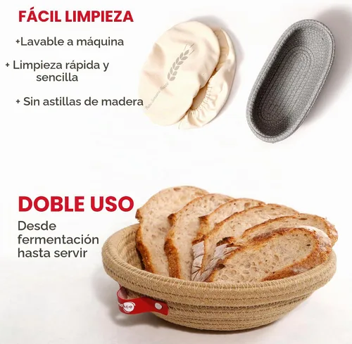 Vista 3 de Kit de Inicio de Masa Madre KneadAce – Tarro de Inicio de 24oz, 2 Cestas de Prueba Banneton de Cuerda de Algodón, Lama Magnética para Cortar
