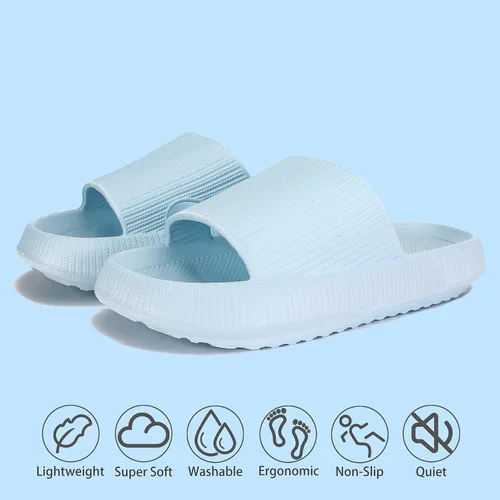 Vista 2 de rosyclo Pantuflas con sensación de nube para mujeres y hombres, pantuflas acolchadas para la ducha, sandalias de baño, máxima comodidad, ligeras