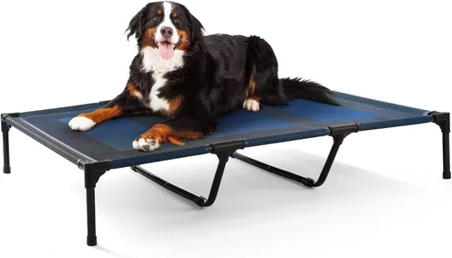 Vista 9 de petizer Cama elevada grande y refrescante para perros, catre resistente al aire libre para acampar en verano, cama elevada para mascotas Negro