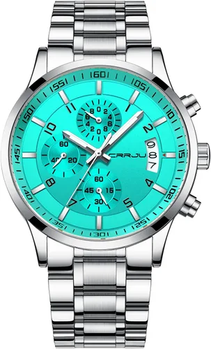 Vista 14 de CRRJU - Relojes de moda para hombre de acero inoxidable, cronógrafo, impermeables con fecha, de pulsera, correa de acero inoxidable, resistente al