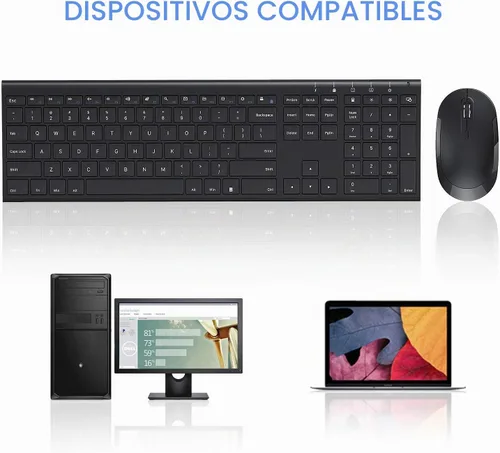 Vista 8 de Teclado y mouse inalámbricos, Vssoplor 2.4GHz recargables, combo compacto silencioso de tamaño completo con receptor Nano USB para Windows, laptop