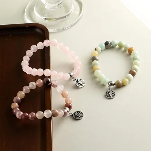 Vista 4 de Hevont Regalos de árbol de la vida para mujeres, pulseras de relajación curativas de piedra natural de 0.315 pulgadas (0.315 in), piedras de cristal
