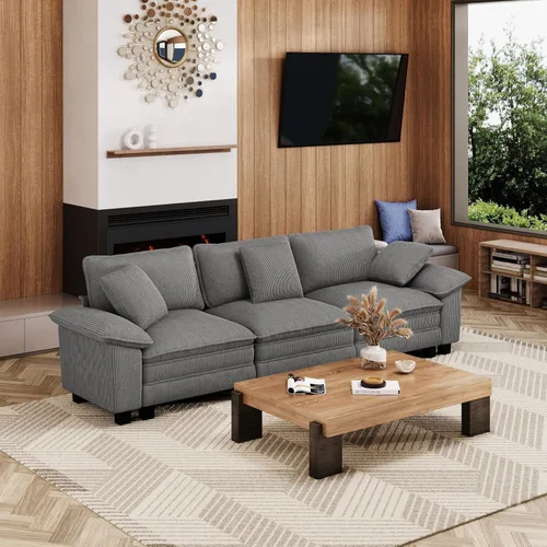 Vista 15 de Sofá seccional en forma de U de 123 pulgadas con cojines tipo nube, juego de sofá modular de asiento profundo con 5 asientos y 2 otomanos, brazos