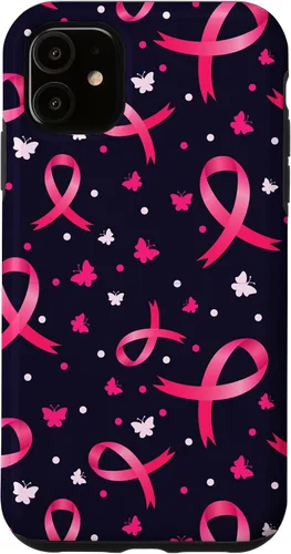 Vista 8 de Funda de soporte para iPhone 17 de mujeres de concientización sobre el cáncer de mama con patrón de cinta rosa