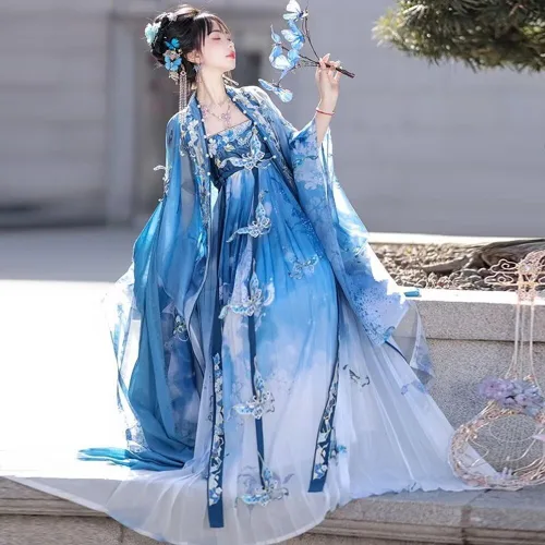 Vista 5 de Vestido Hanfu para mujer, disfraz de Tang bordado Hezi, falda de rendimiento