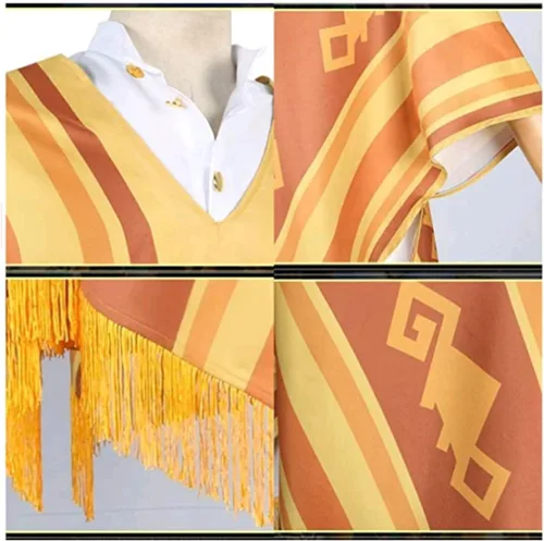 Vista 5 de Mayerilby Disfraz de Camilo Encanto para niños, poncho mexicano amarillo para cosplay