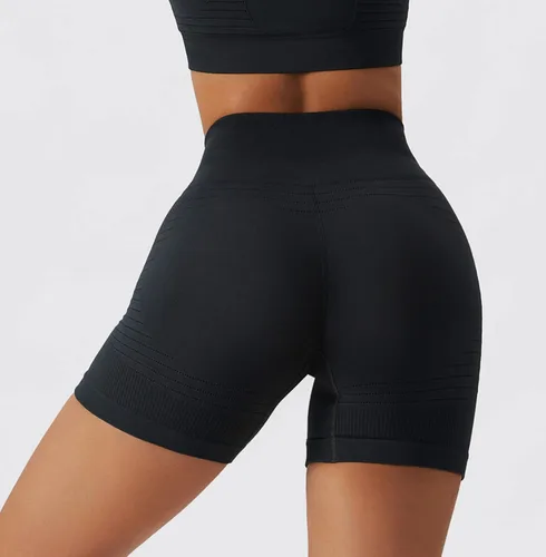 Vista 101 de Conjuntos de entrenamiento para mujer, 2 piezas, sin costuras, acanalada, sin mangas, brasier deportivo, cintura alta, pantalones cortos