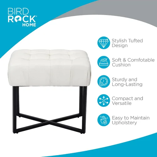 Vista 3 de BIRDROCK HOME Taburete rectangular copetudo con cojín acolchado suave, silla de tocador versátil para dormitorio, sala de estar, baño, asiento Negro