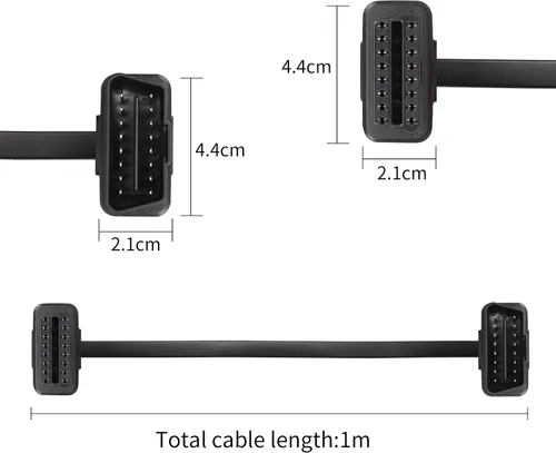 Vista 4 de YACSEJAO 16Pin OBD2 macho a hembra Cable de extensión 3FT OBD II Cinta plana Adaptador de diagnóstico de coche con conectores en ángulo