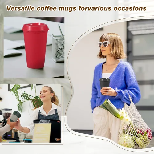 Vista 7 de uxcell 2 tazas reutilizables para café, 16 onzas, café de viaje, color azul Azul claro
