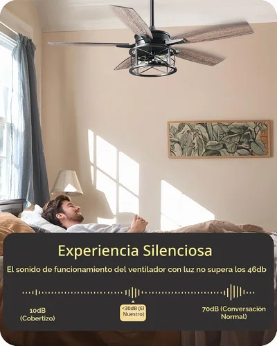 Vista 4 de EDISHINE - Ventilador de techo de granja negro de 42 pulgadas con luces, control remoto, regulable, 6 velocidades, 5 aspas de madera, motor