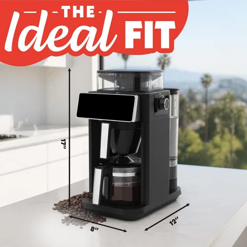 Vista 5 de Gourmia Cafetera de 10 tazas para moler y preparar - Molinillo de rebabas integrado, 3 fuerzas de preparación, pantalla digital programable, pausa