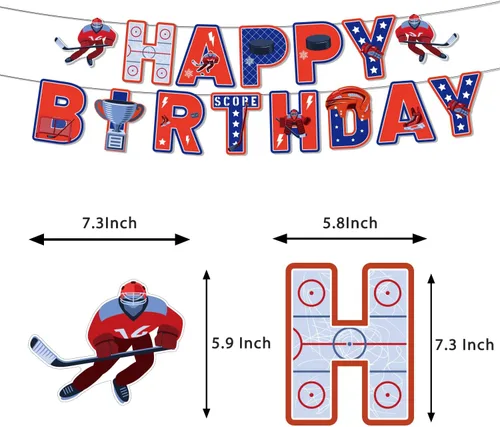 Vista 2 de Oringaga Cartel de feliz cumpleaños para fiesta de hockey sobre hielo, juegos deportivos, suministros de decoración de fiesta temática de partidos