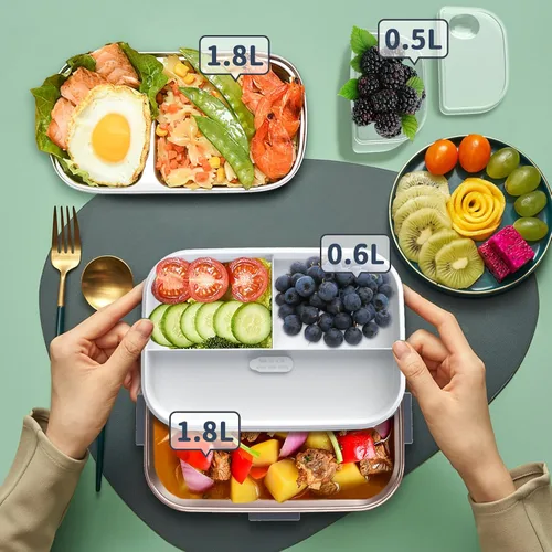 Vista 9 de Lonchera eléctrica térmica para adultos con 2 envases de 1.8L, interruptor de encendido/apagado de alimentación y 0.6L de doble capa, calentador