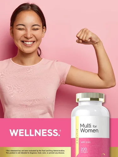 Vista 6 de Carlyle Multivitamínico para mujeres con hierro 200 cápsulas blandas Vitaminas esenciales, minerales y omegas Suplemento de apoyo nutricional