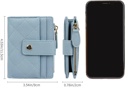 Vista 63 de Cartera de cuero para mujer, pequeña, compacta, plegable, con bolsillo para monedas con cremallera