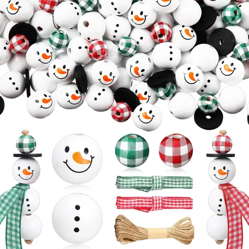 Vista 8 de Yulejo 180 Piezas Cuentas de Madera de Muñeco de Nieve de Navidad Manualidades de Navidad para Adultos Cuadros de Búfalo de Invierno Cuentas