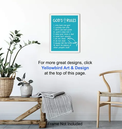 Vista 5 de Los Diez Mandamientos – Decoración de pared bendita religiosa – Arte de pared de escritura cristiana – Decoración de citas positivas – Arte azul