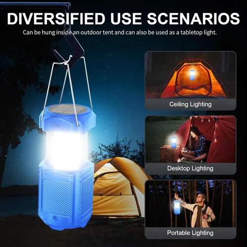 Vista 5 de Linterna de camping 5000mAh Solar con manivela telescópica, linterna LED recargable con USB, carga portátil para cortes de energía, lámpara
