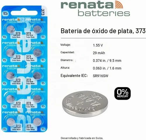 Vista 2 de Renata 373 SR916SW Baterías – 1.55 V Óxido de Plata 373 Batería de Reloj (2 unidades)