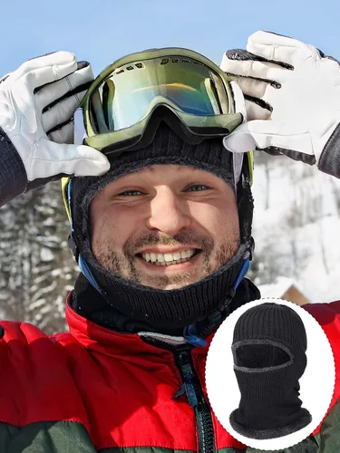 Vista 2 de Blulu Máscara de esquí para hombres de punto máscara facial completa de invierno pasamontañas de 1 agujero sombrero de esquí para clima frío hombres