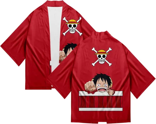 Vista 6 de DELIHOM Kimono de anime Monkey D. Luffy, capa de Roronoa Zoro, cárdigan, para Halloween, cosplay, disfraz unisex