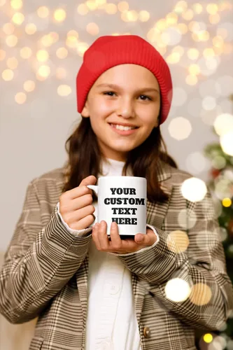 Vista 2 de Tazas personalizadas con palabras, texto o nombres personalizados, taza de café de cerámica blanca de 11 onzas, tazas de café personalizables