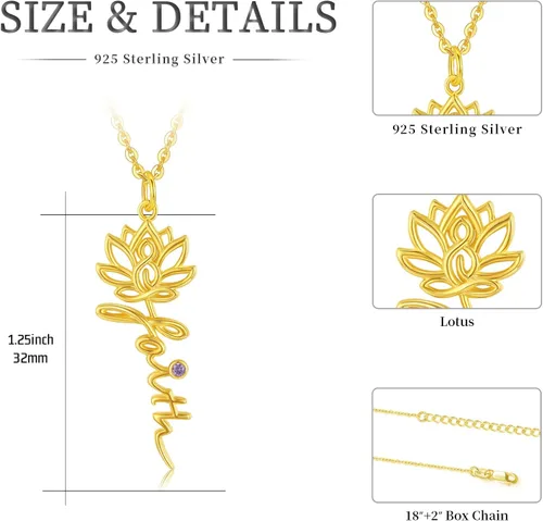 Vista 6 de Midir&Etain Birth Flower Necklace 925 Sterling Silver Flower Pendant Birth Flower Jewelry Gifts for Women Hypoallergenic Necklace for Sensitive Neck