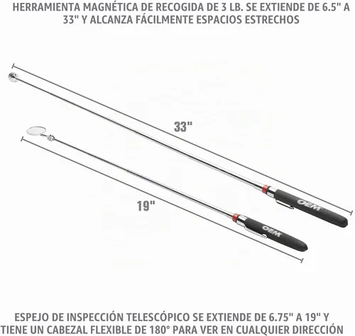 Vista 6 de OEMTOOLS 25294 Juego de 3 piezas de bandeja magnética y herramientas de recogida con piezas de metal magnéticas, herramienta de recogida de imán