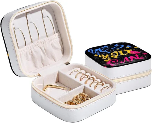 Vista 2 de RODAILYCAY Yes You Can Doodle Jewelry Box for Women GirlsPortable Mini Jewelry Travel Case OrganizerPU Leather Jewellery Storage Holder