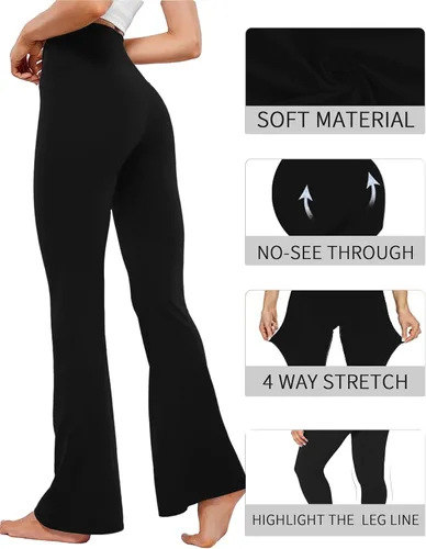 Vista 3 de TMKOTOKRA Leggings acampanados para mujer, de cintura alta, cruzados, suaves, de cintura alta, casuales, con corte de bota