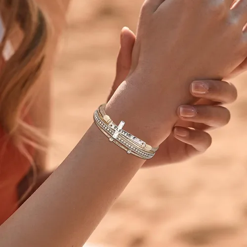 Vista 3 de Fesciory Pulsera de leopardo para mujer, pulsera de cuero bohemio multicapa con perlas de cristal
