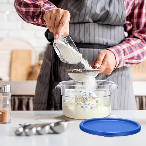 Vista 6 de Wenqik Juego de 4 recipientes de almacenamiento de alimentos con tapas, a prueba de masa, redondos, transparentes, con básculas y asas para pan Azul