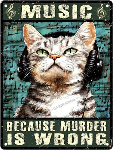 Vista 38 de Cartel de metal divertido vintage con diseño de gato de cocina con texto en inglés «Cat Never Trust A Skinny Cook», póster de metal para el hogar