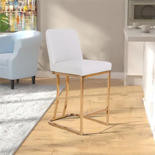 Vista 45 de Juego de 2 taburetes de bar de altura de mostrador de color blanco cremoso de 24 pulgadas, modernos taburetes de bar dorados con respaldo tapizado