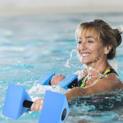 Vista 4 de Mancuernas de agua, 2 unidades, pesas de agua, barras de mano, ejercicios aeróbicos acuáticos, mancuernas de espuma para piscina, accesorios