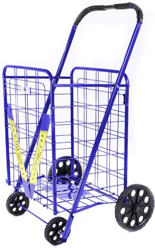 Vista 5 de Carrito de compras plegable, Acero, Azul, Extra grande