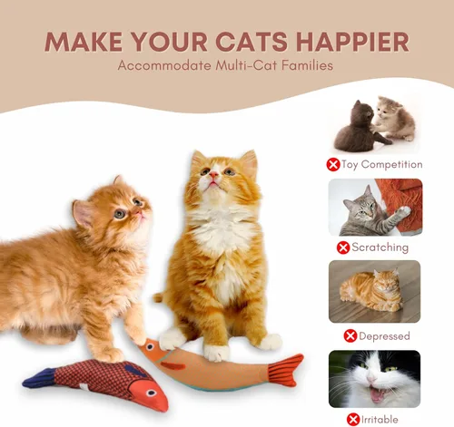 Vista 5 de Paquete de 3 juguetes para gatos, pez saurio con hierba gatera, sonido arrugado y felpa suave, juguetes interactivos de 9.5 pulgadas para gatos