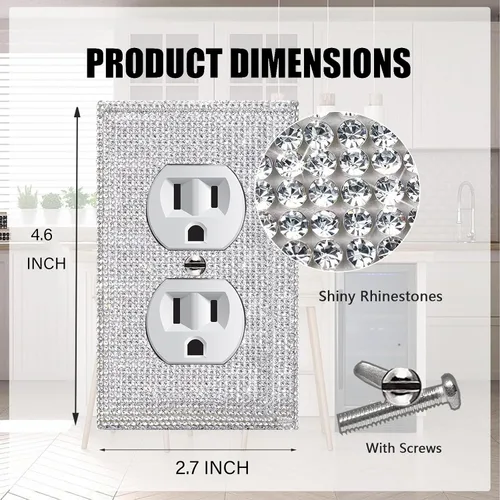 Vista 58 de Placa de pared con diamantes de imitación plateados brillantes plateados, placa de cubierta de interruptor de luz, cubierta de enchufe de grano